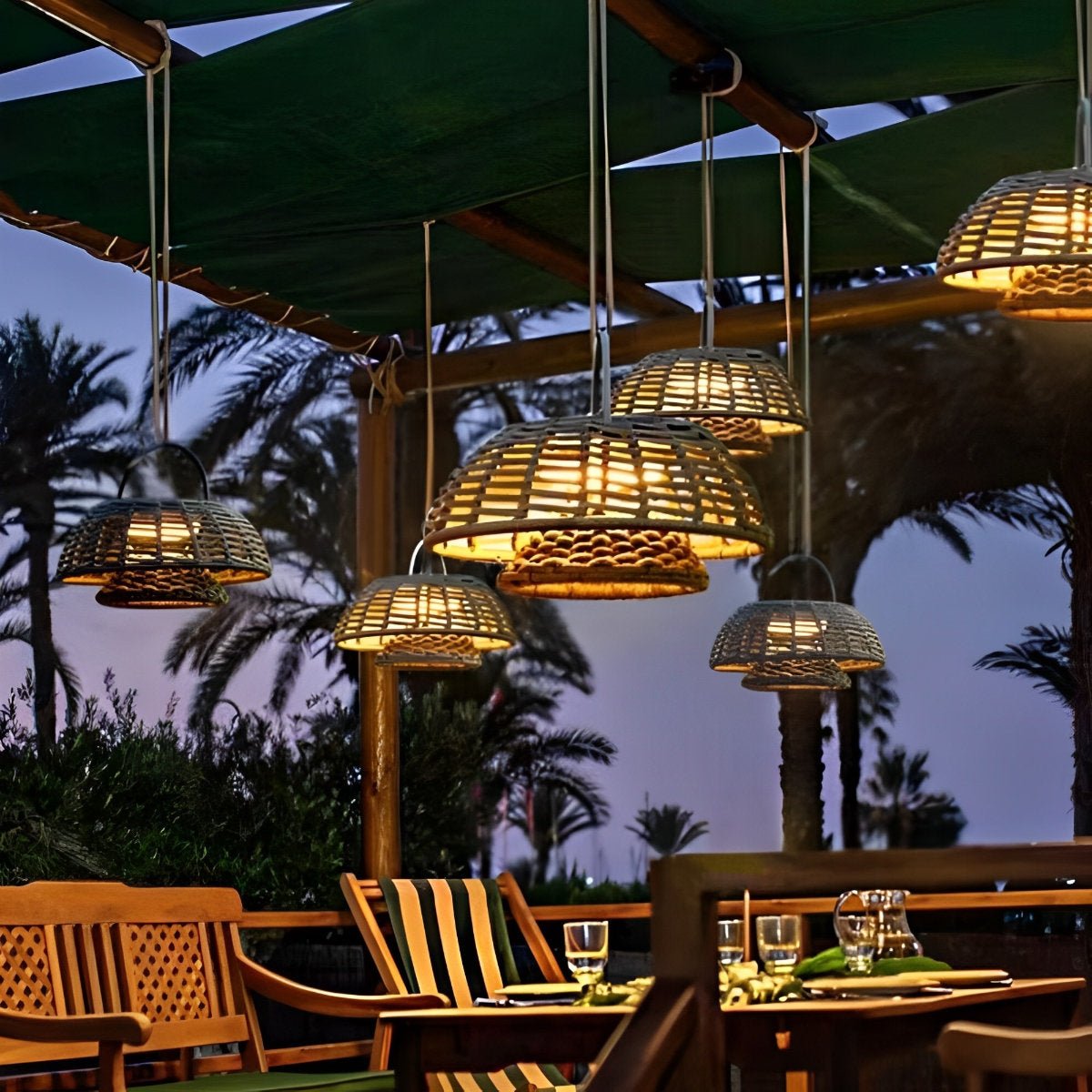 Outdoor Waterproof Hanging Lights Rattan Courtyard Patio Landscape Lamp