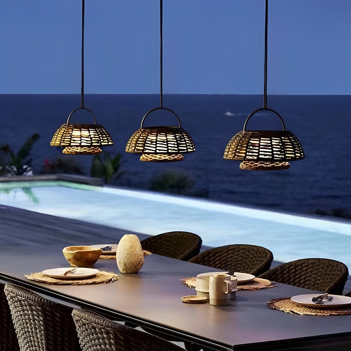 Outdoor Waterproof Hanging Lights Rattan Courtyard Patio Landscape Lamp