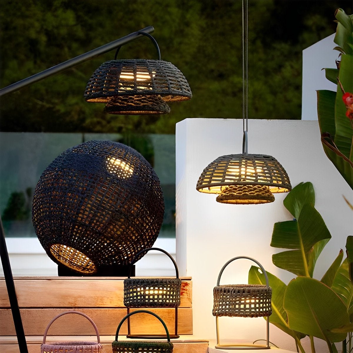 Outdoor Waterproof Hanging Lights Rattan Courtyard Patio Landscape Lamp